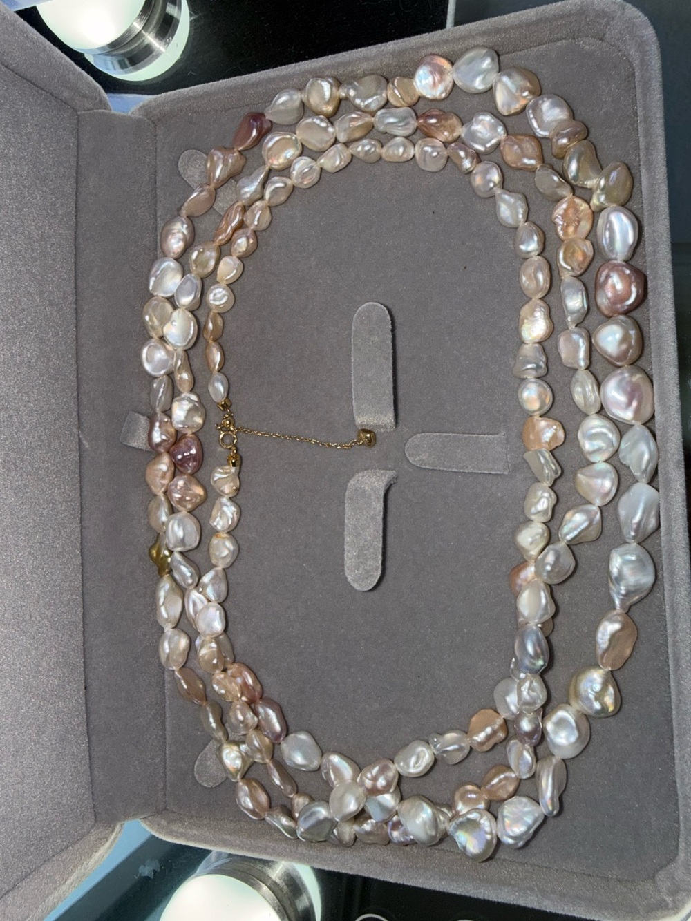 18k Solid Gold Multi-Color Keshi Baroque Pearl Opera Necklace - 46" Adjustable